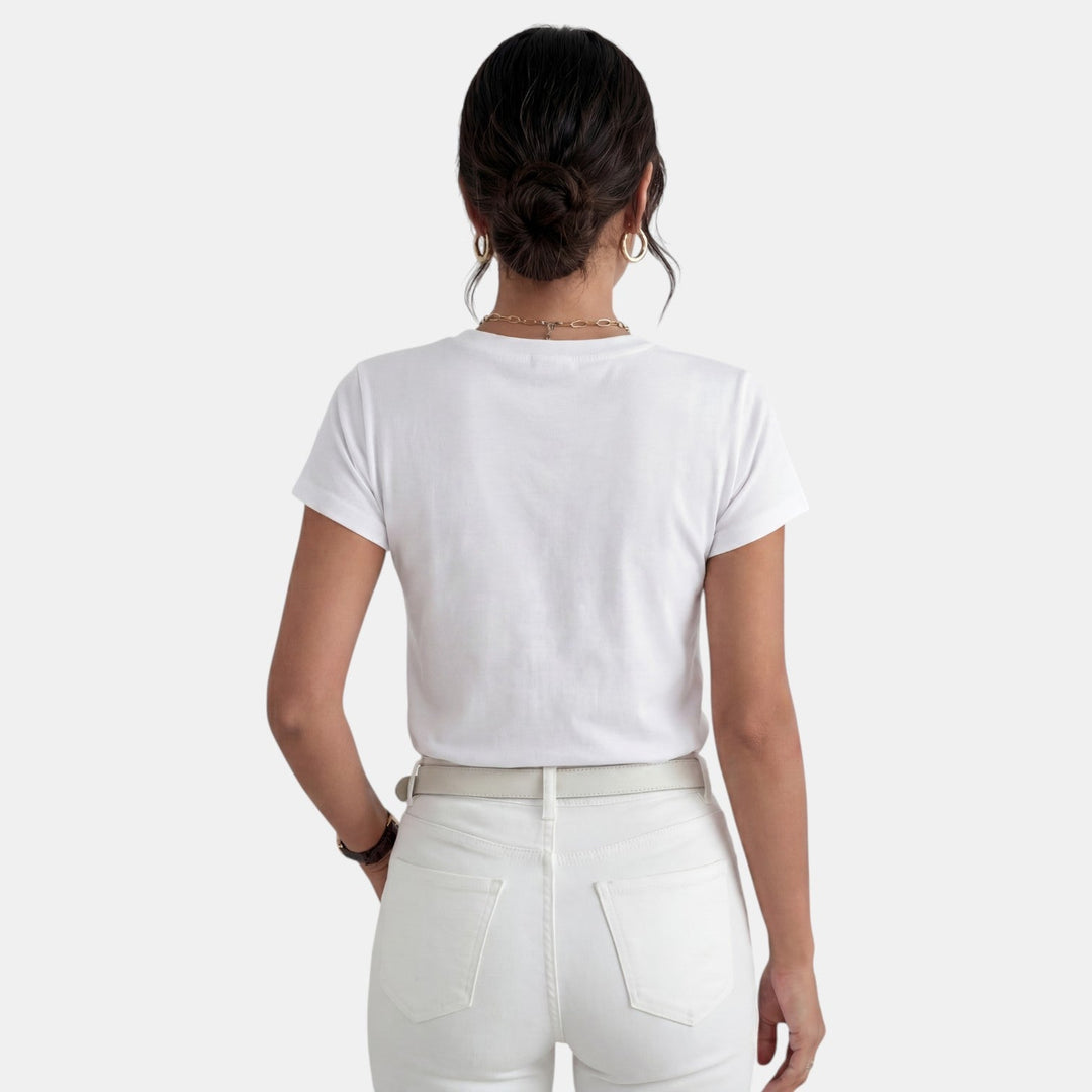 Camiseta Mujer Estampada Cuello Redondo