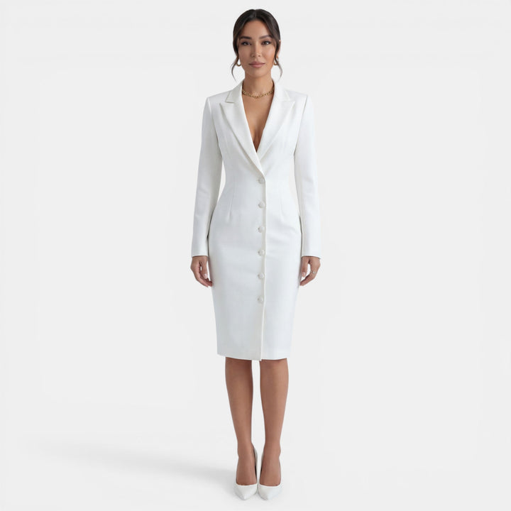 Vestido Midi Mujer Elegante – Vestido Blazer Entallado Botonadura Simple