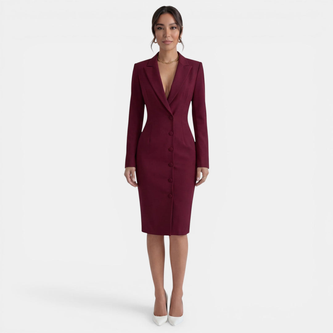 Vestido Midi Mujer Elegante – Vestido Blazer Entallado Botonadura Simple