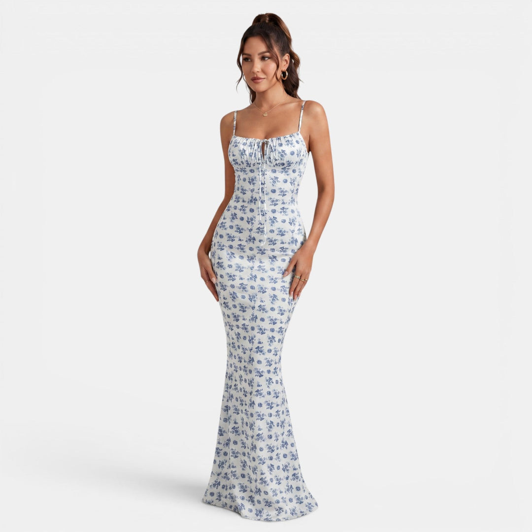 Vestido Maxi Floral Mujer Ajustado Cintura