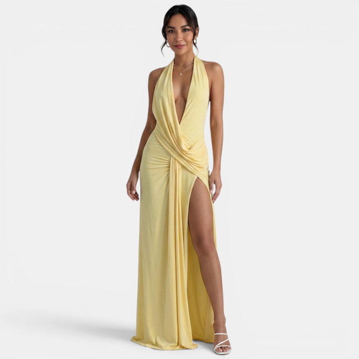 Vestido Halter Amarillo Invitada
