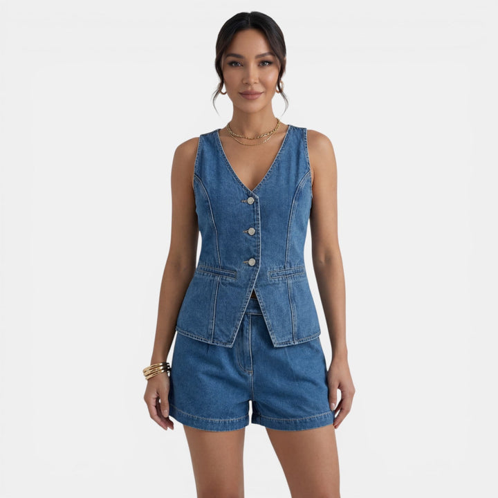 Conjunto Denim Mujer Chaleco y Shorts