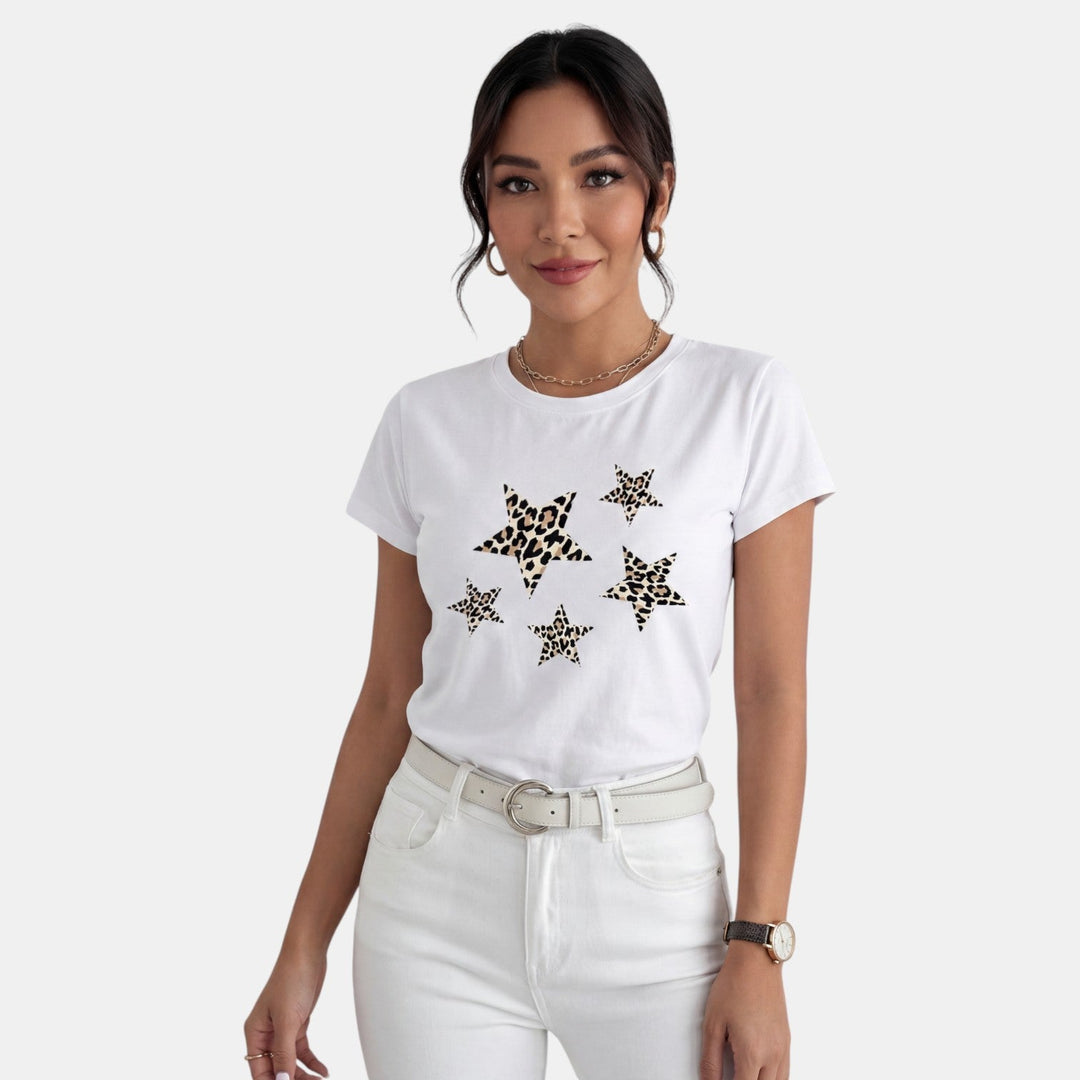 Camiseta Mujer Estampada Cuello Redondo