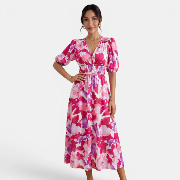 Vestido Midi Floral Mujer Cuello V