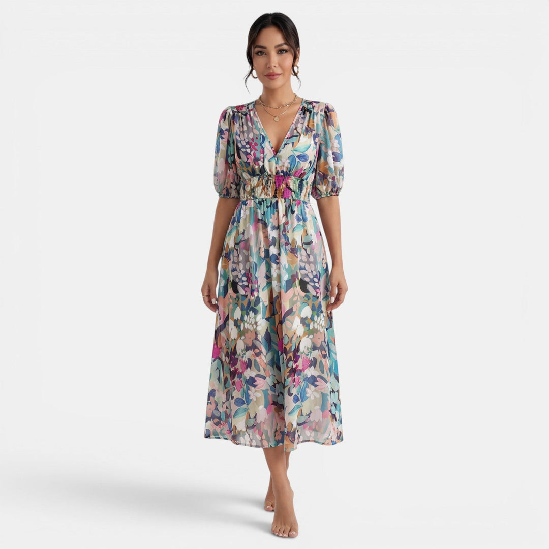 Vestido Midi Floral Mujer Cuello V