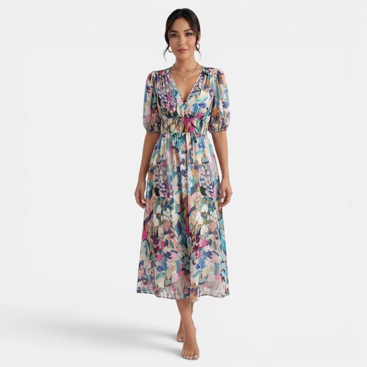 Vestido Midi Floral Mujer Cuello V