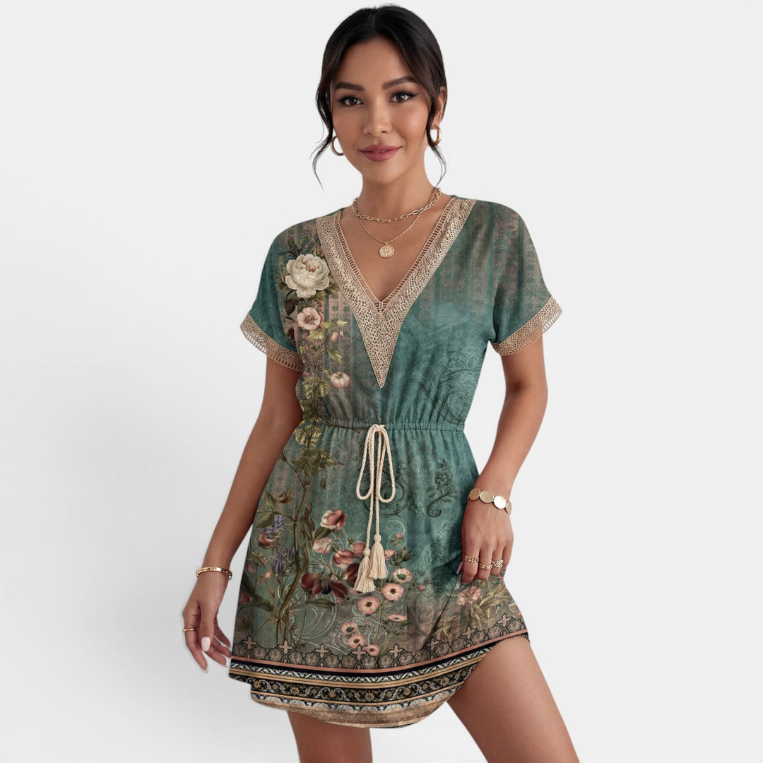 Vestido Corto Verano Mujer Encaje Cuello V