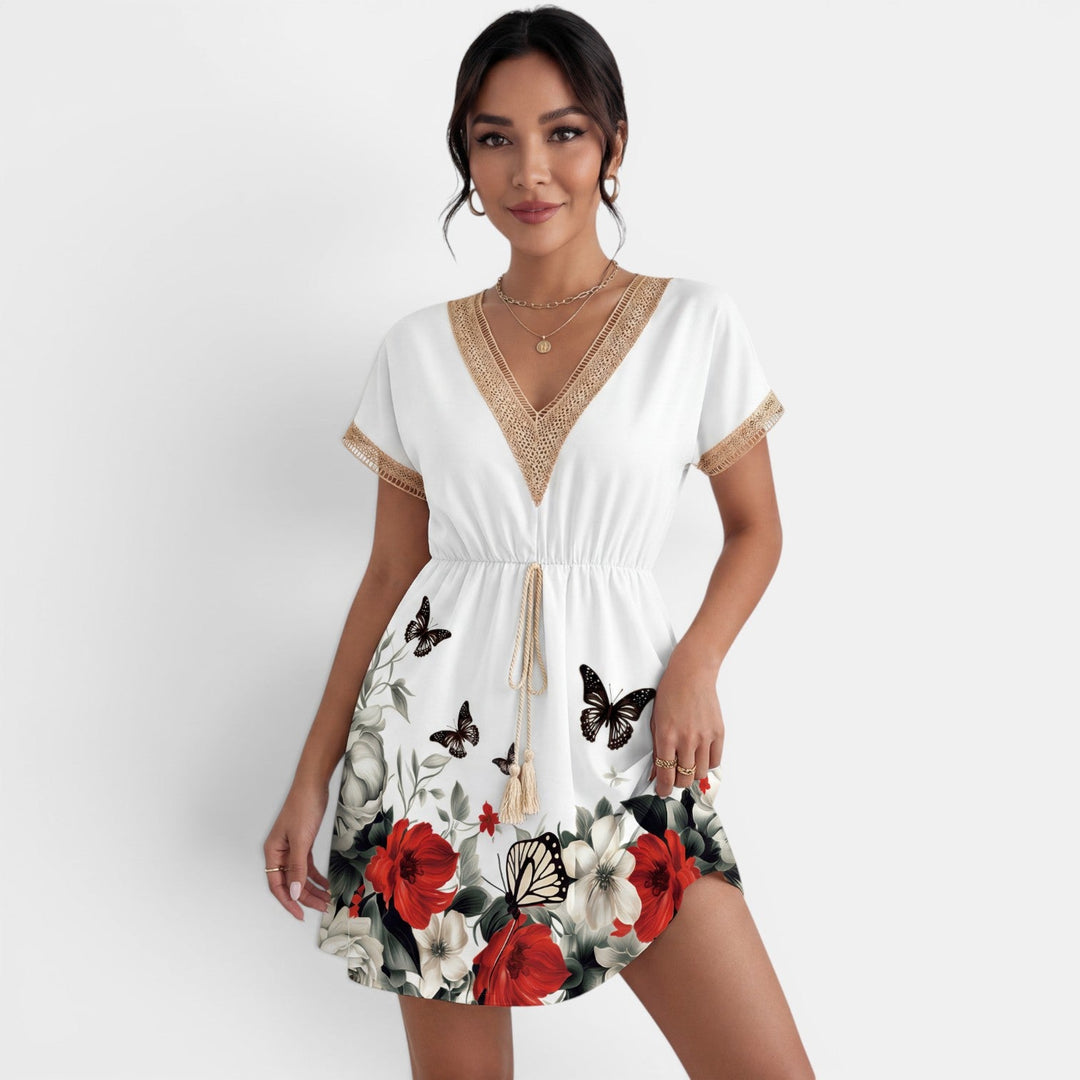 Vestido Corto Verano Mujer Encaje Cuello V