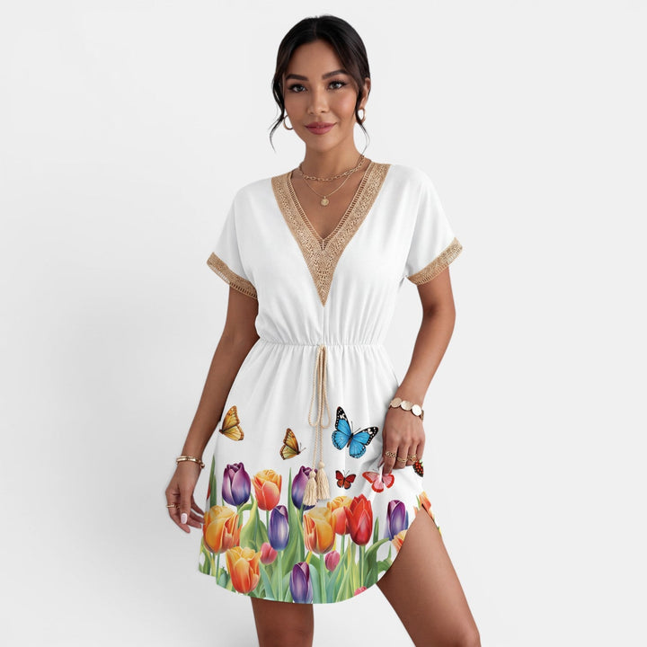 Vestido Corto Verano Mujer Encaje Cuello V