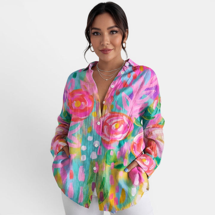 Blusa Mujer Floral Colorida Manga Larga