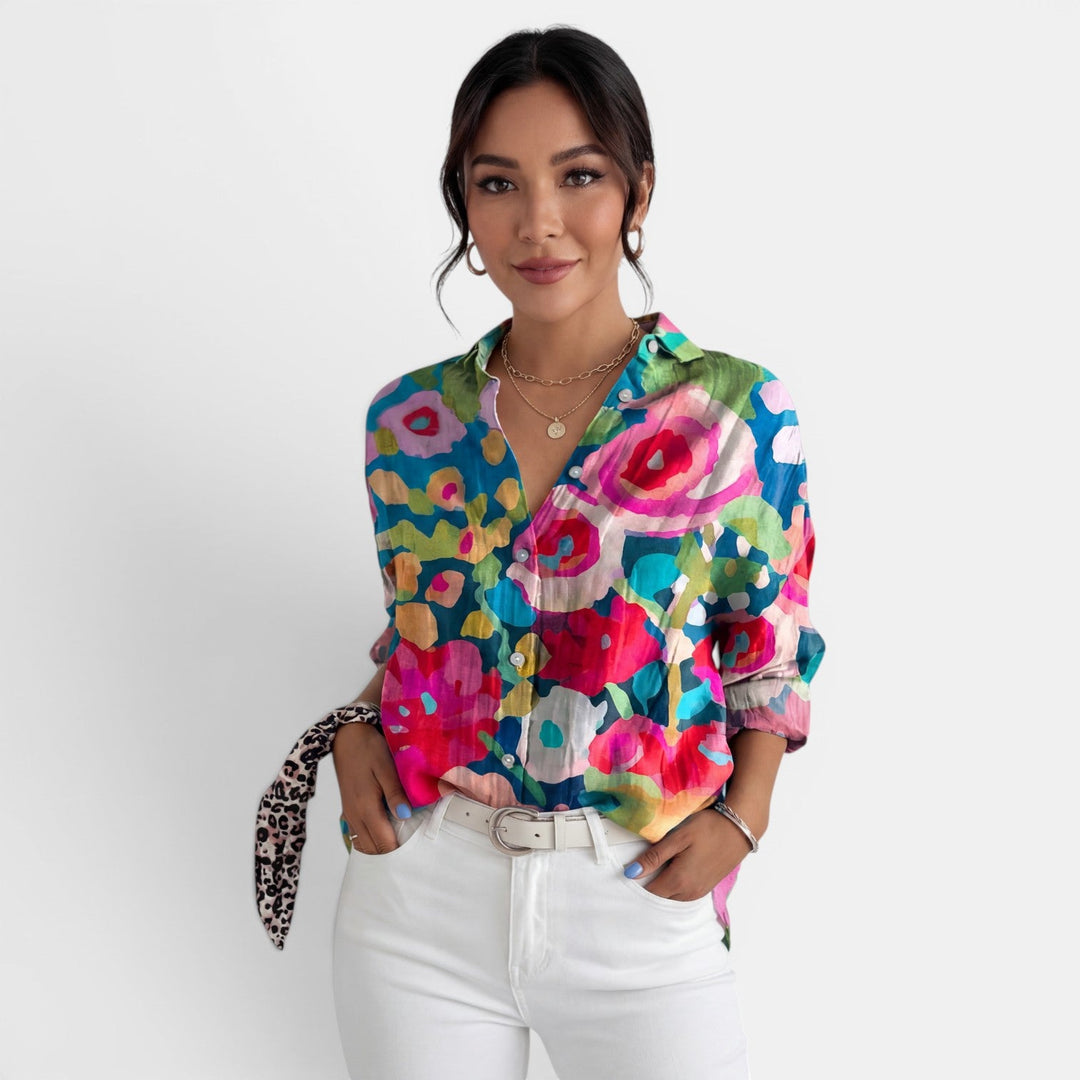 Blusa Mujer Floral Colorida Manga Larga