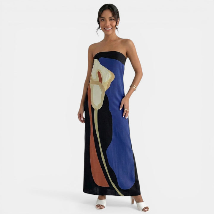 Vestido Maxi Floral Strapless Verano