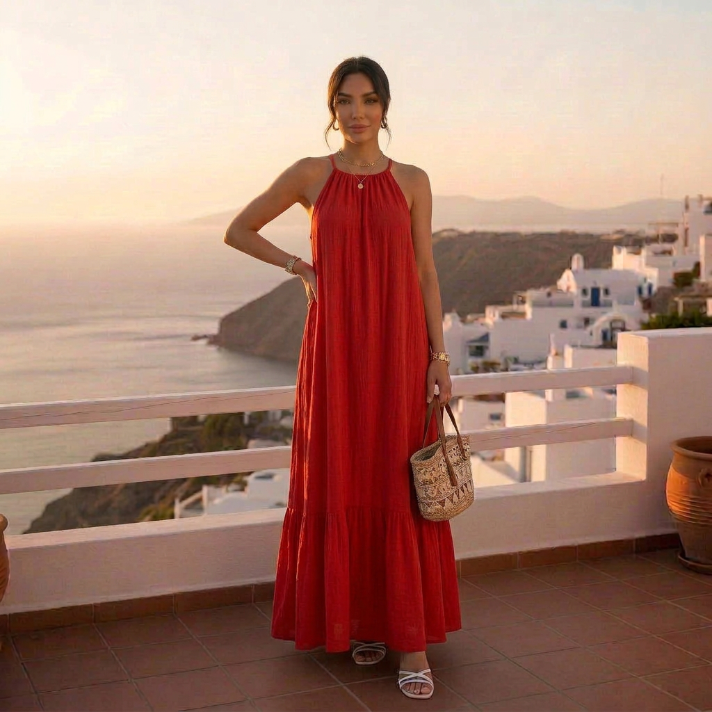 Vestido Largo Playa Mujer Halter