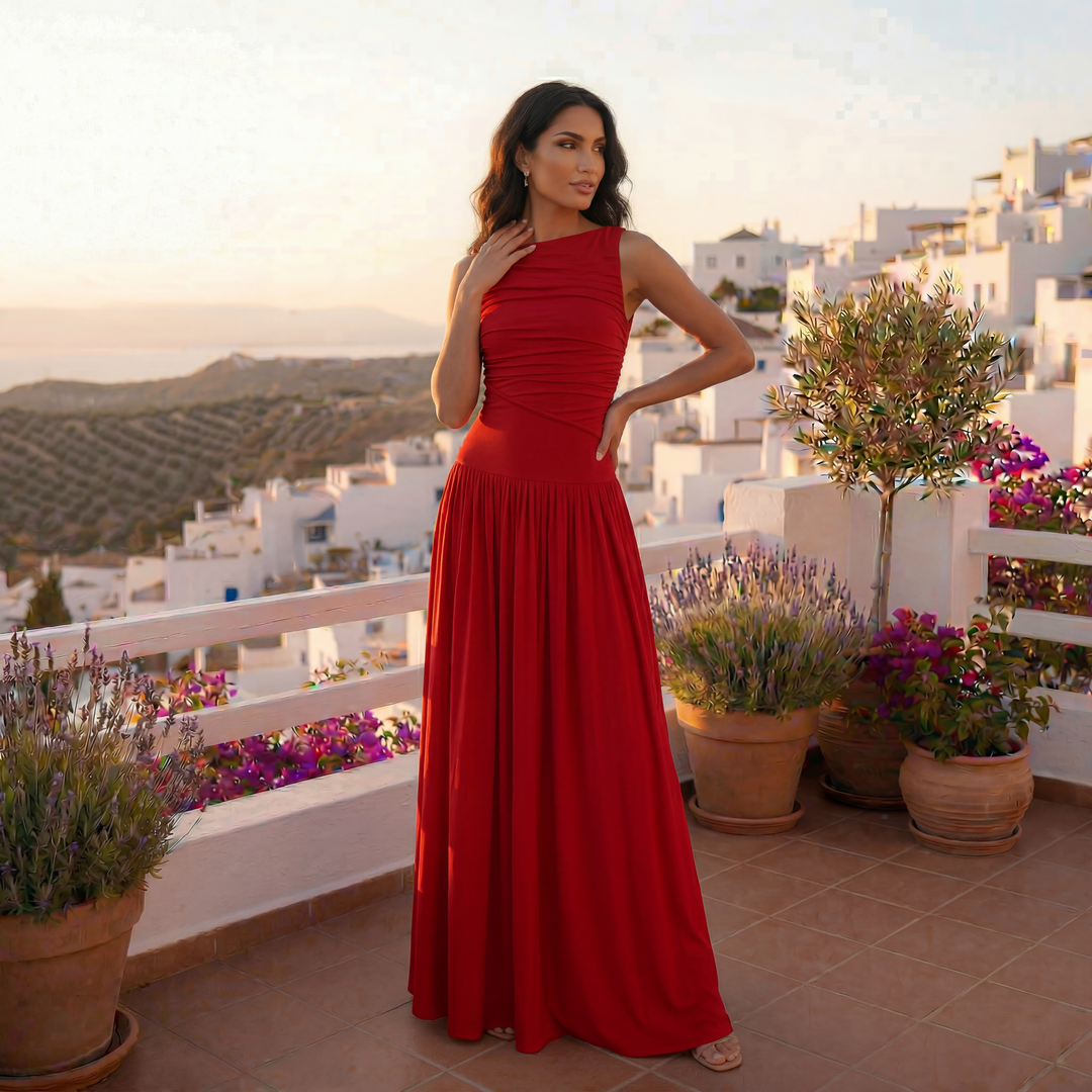 Vestido Ajustado Sin Mangas Plisado Elegante Color Sólido Mujer