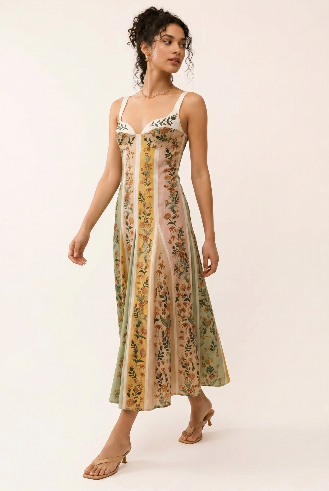 Vestido midi mujer tirantes estampado floral corte entallado verano - Lorena