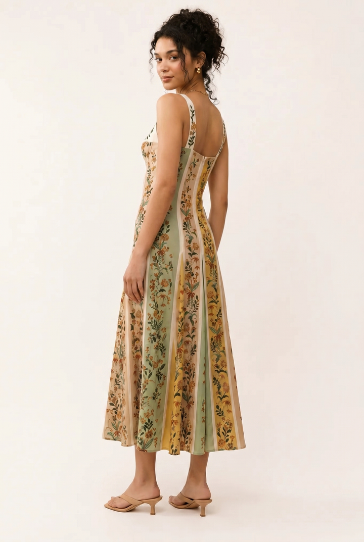 Vestido midi mujer tirantes estampado floral corte entallado verano - Lorena