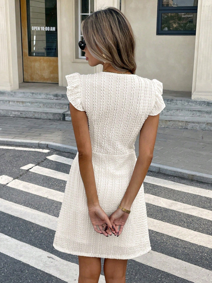 Vestido corto mujer escote en V con botones y vuelo - Annelie