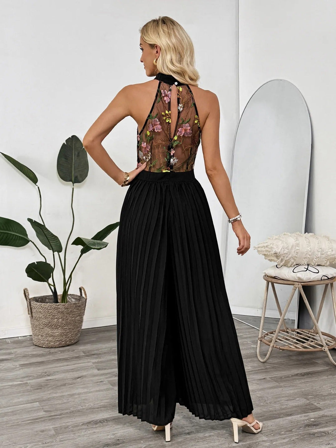 Mono para mujer con encaje bordado floral estilo palazzo - Irma