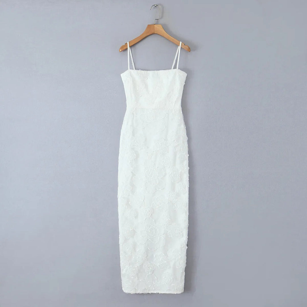 Vestido largo para mujer de encaje floral con tirantes finos estilo elegante - Elena