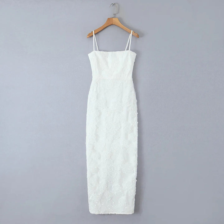 Vestido largo para mujer de encaje floral con tirantes finos estilo elegante - Elena