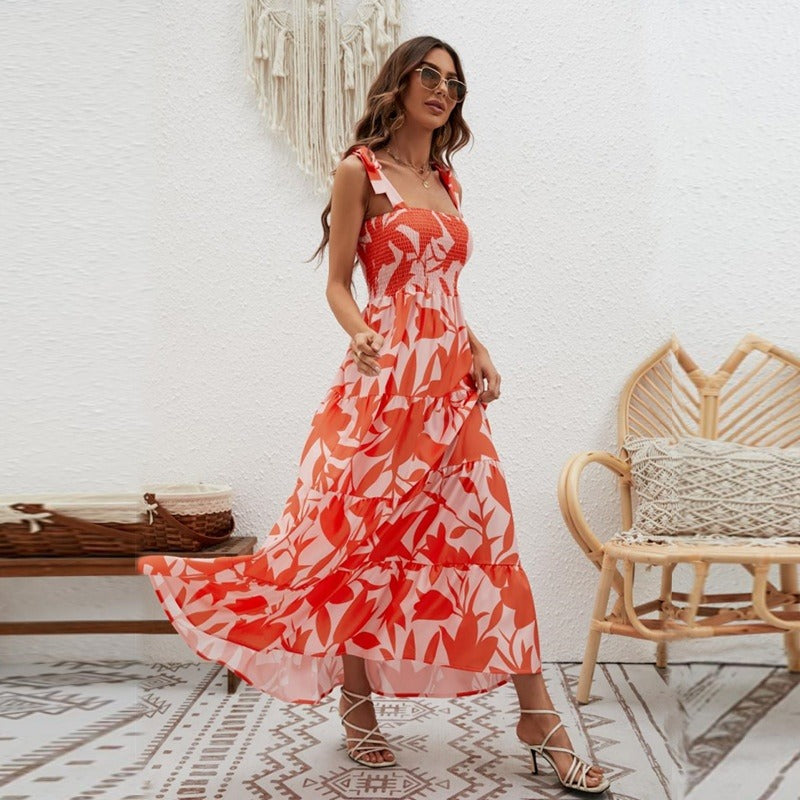 Vestido largo para mujer de tirantes anudados - Estrella