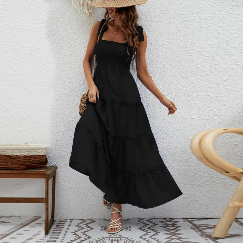 Vestido largo para mujer de tirantes anudados - Estrella