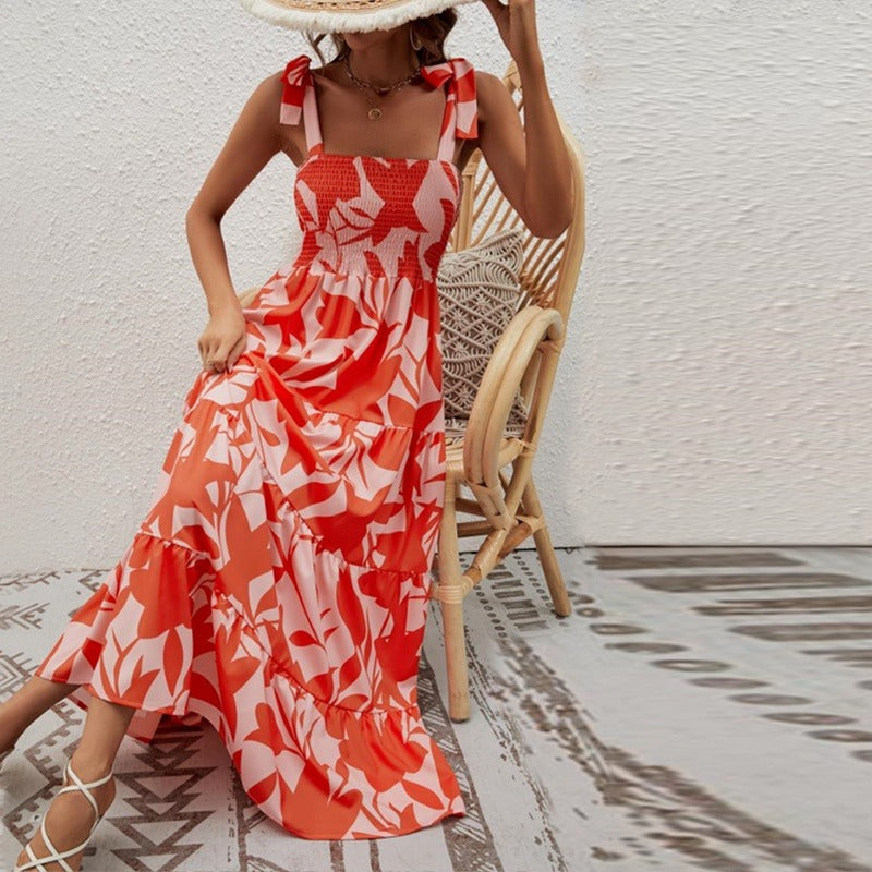Vestido largo para mujer de tirantes anudados - Estrella