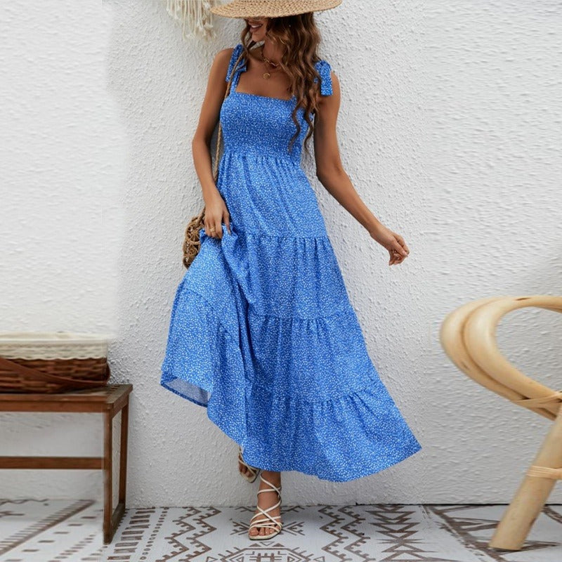 Vestido largo para mujer de tirantes anudados - Estrella
