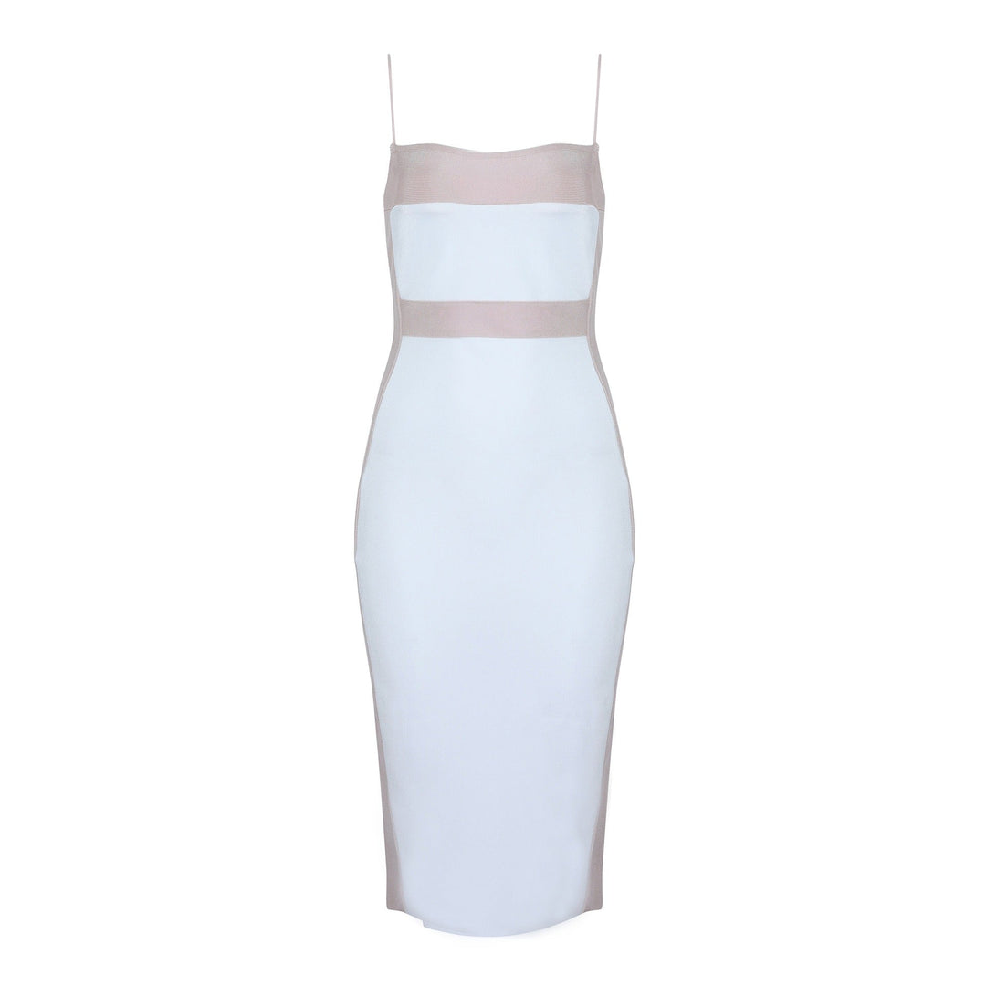 Vestido midi para mujer entallado con tirantes finos diseño bicolor - Teresa