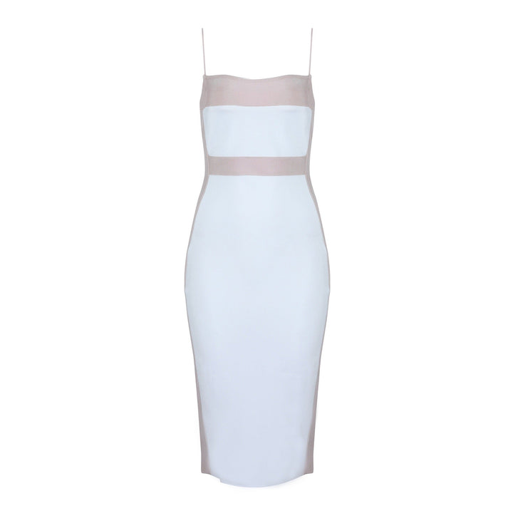 Vestido midi para mujer entallado con tirantes finos diseño bicolor - Teresa