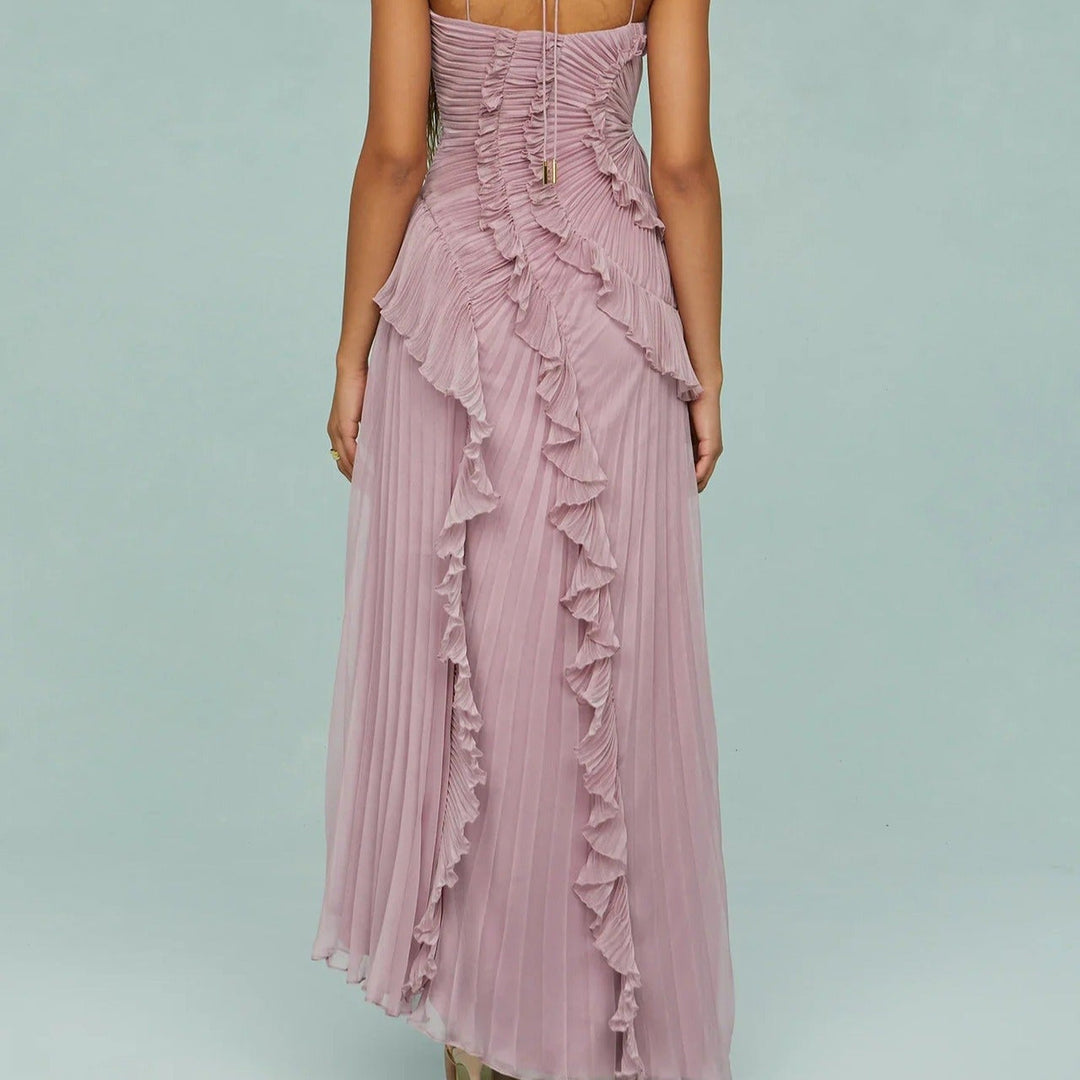 Vestido largo mujer gasa plisada asimétrico elegante - Violeta