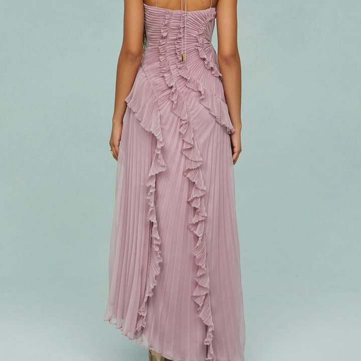 Vestido largo mujer gasa plisada asimétrico elegante - Violeta
