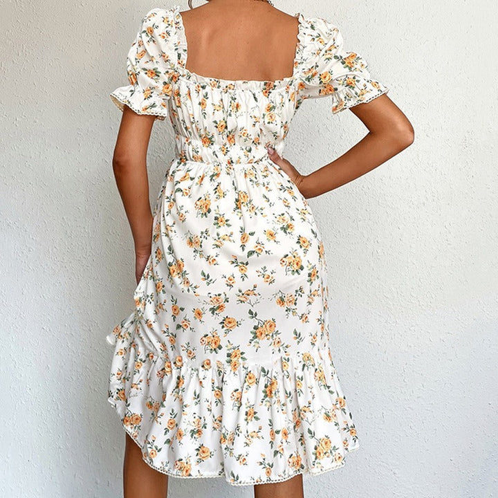Vestido midi para mujer floral con mangas abullonadas estilo vintage - Julieta