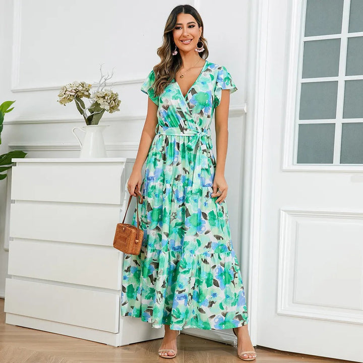 Vestido largo mujer floral cruzado estilo vaporoso - Zulma