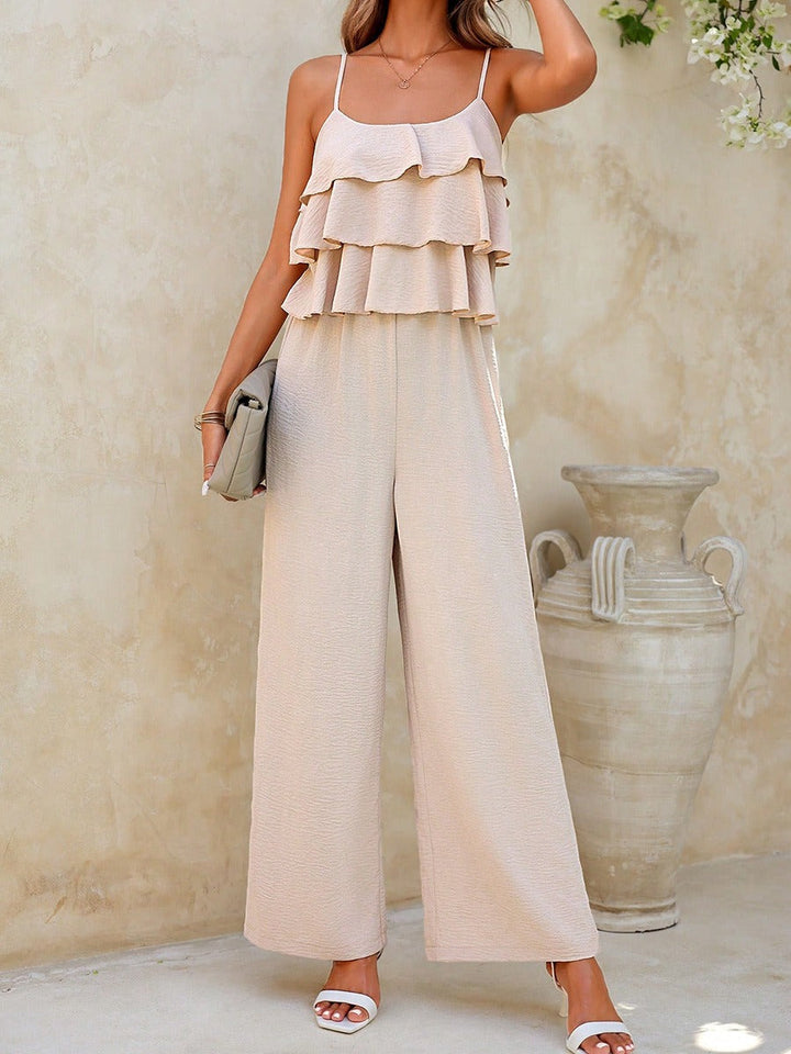 Mono para mujer de tirantes con volantes estilo palazzo - Amira