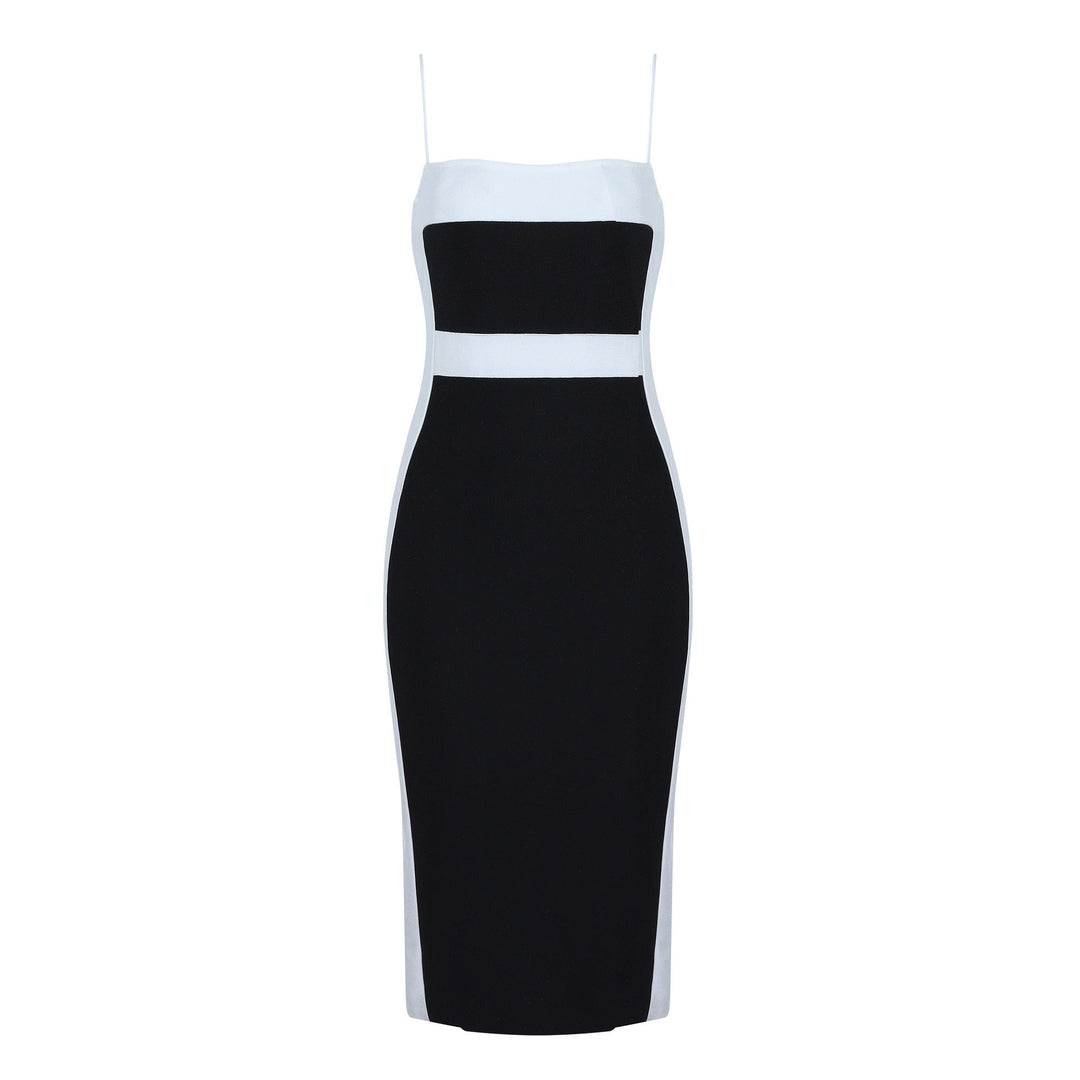 Vestido midi para mujer entallado con tirantes finos diseño bicolor - Teresa