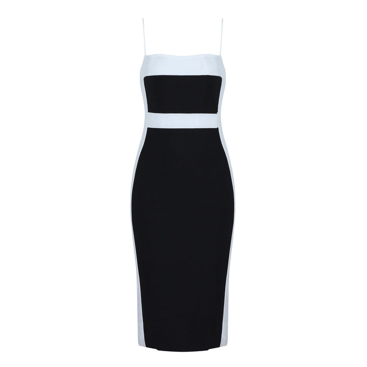 Vestido midi para mujer entallado con tirantes finos diseño bicolor - Teresa