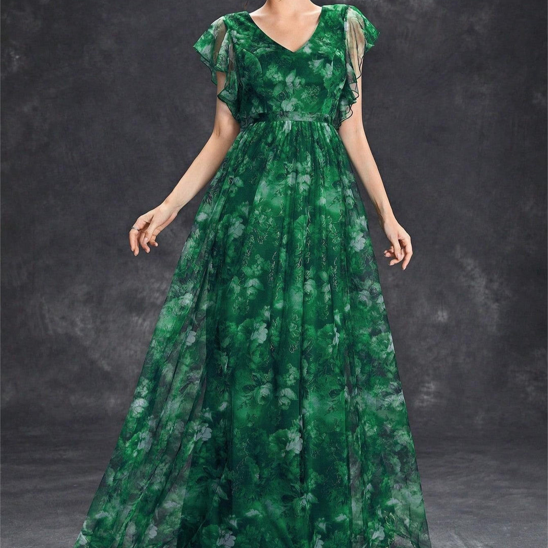 Vestido largo para mujer de gasa estampada estilo vaporoso - Mariana