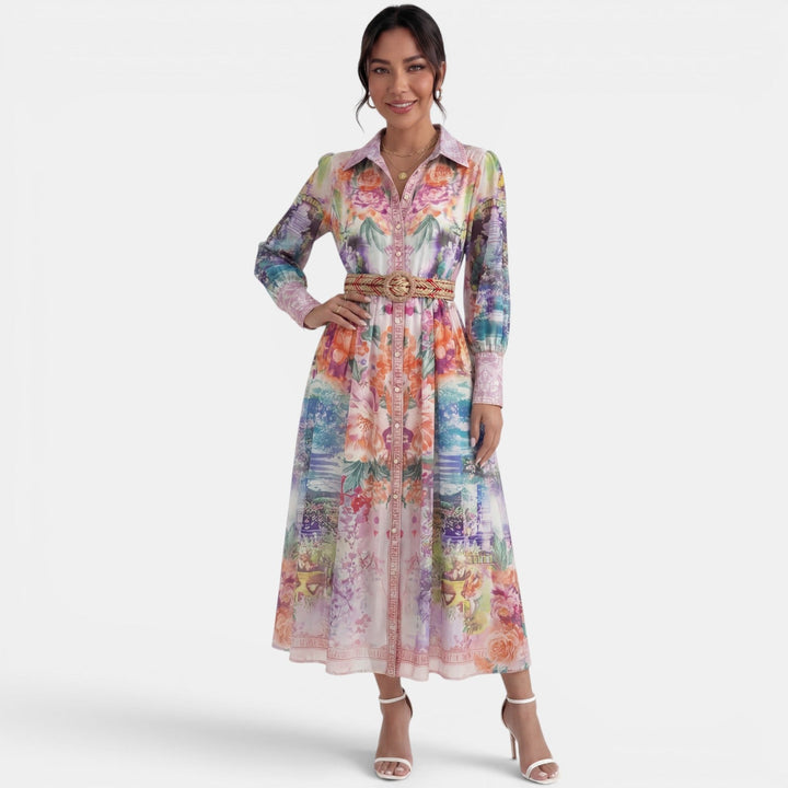 Vestido Midi Cuello Botones Estampado