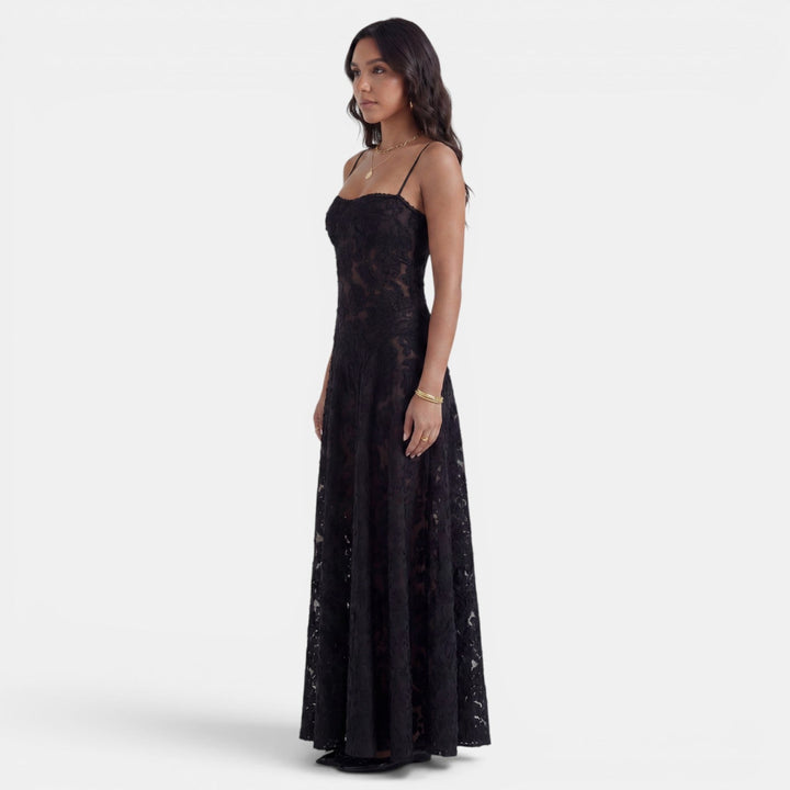 Vestido Largo Fiesta Negro Transparencias