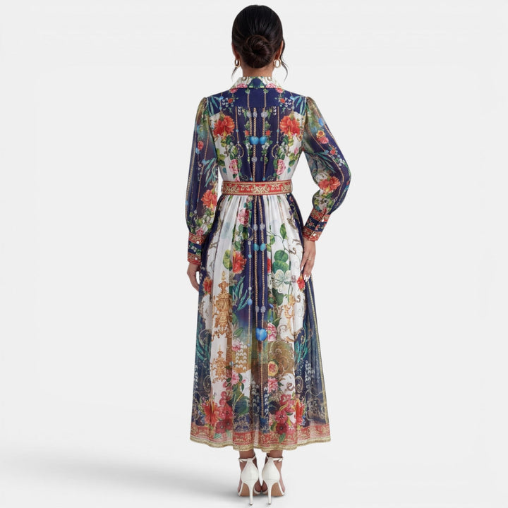Vestido Midi Cuello Botones Estampado