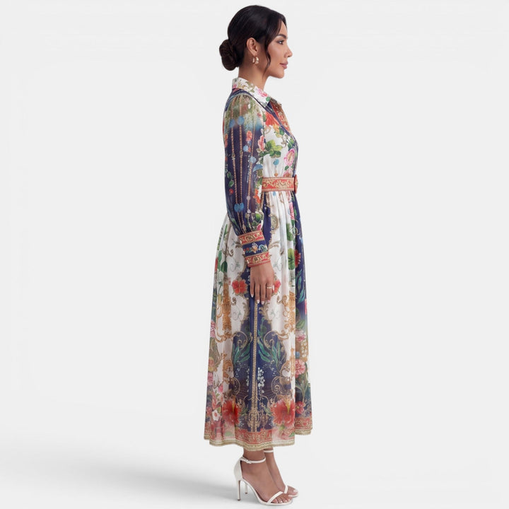 Vestido Midi Cuello Botones Estampado