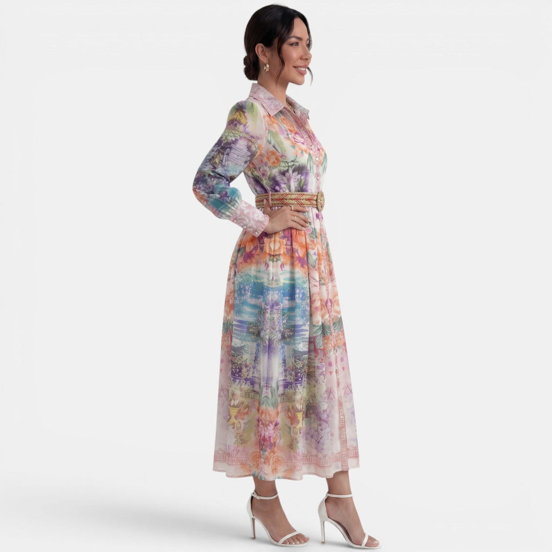 Vestido Midi Cuello Botones Estampado