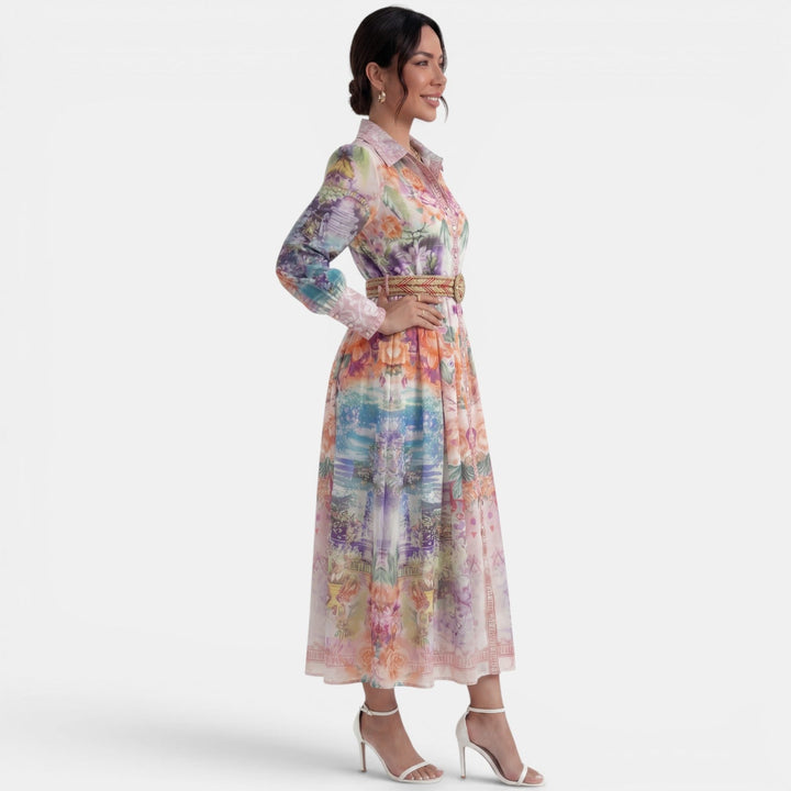 Vestido Midi Cuello Botones Estampado