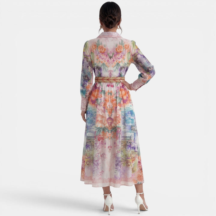 Vestido Midi Cuello Botones Estampado