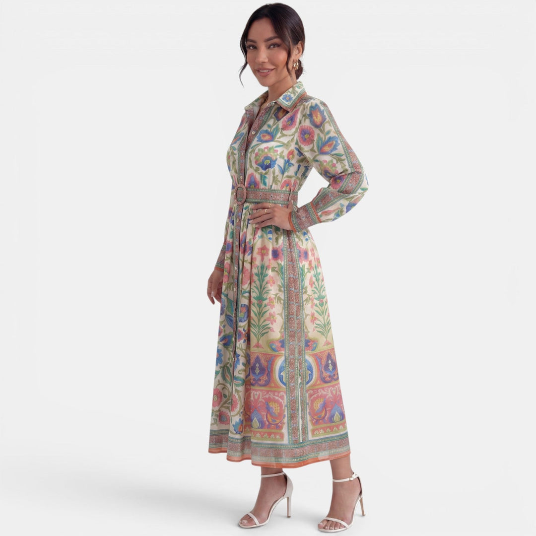 Vestido Midi Cuello Botones Estampado