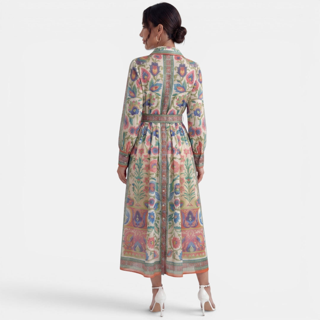 Vestido Midi Cuello Botones Estampado