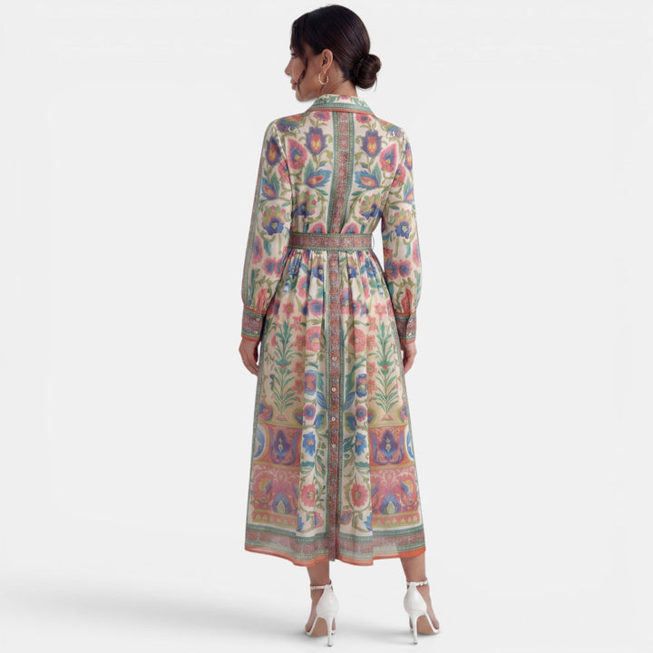Vestido Midi Cuello Botones Estampado