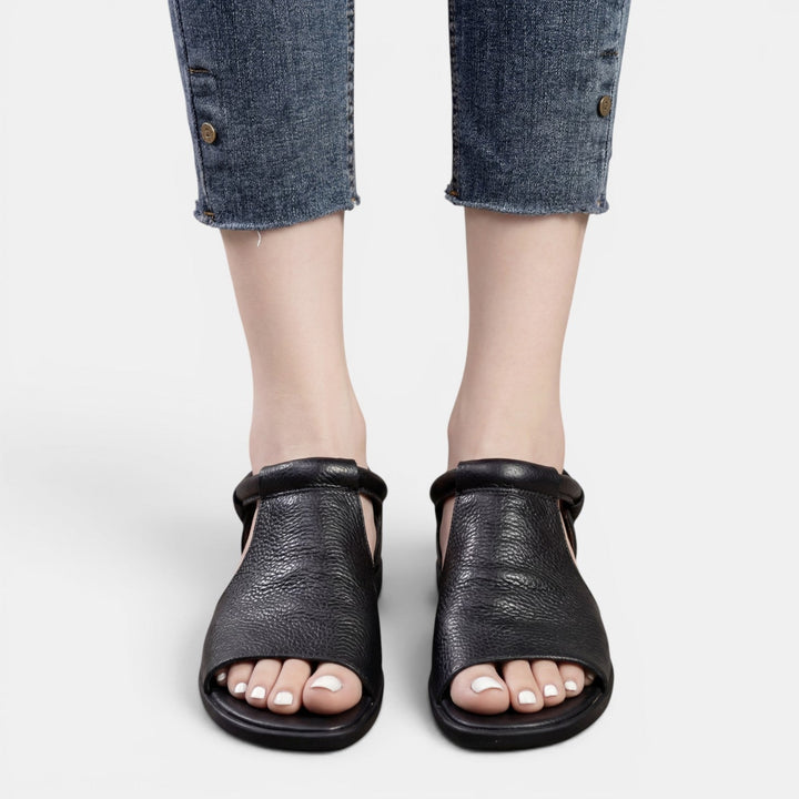 Sandalias Negro Planas Mujer Piel Verano