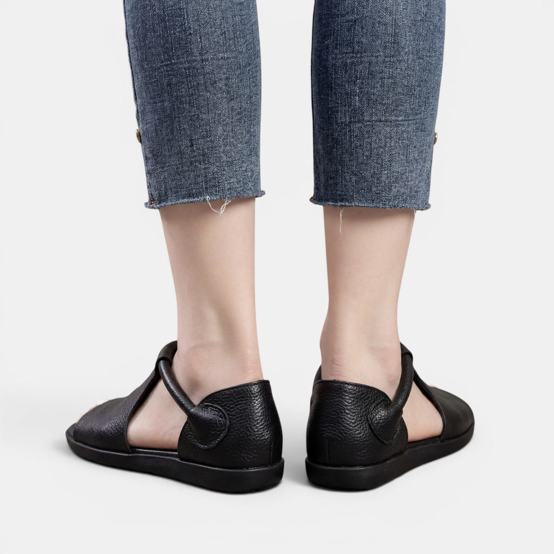 Sandalias Negro Planas Mujer Piel Verano